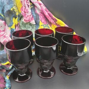 Vintage MCM Anchor Hocking Georgian Ruby Honeycomb Glass Tumblers